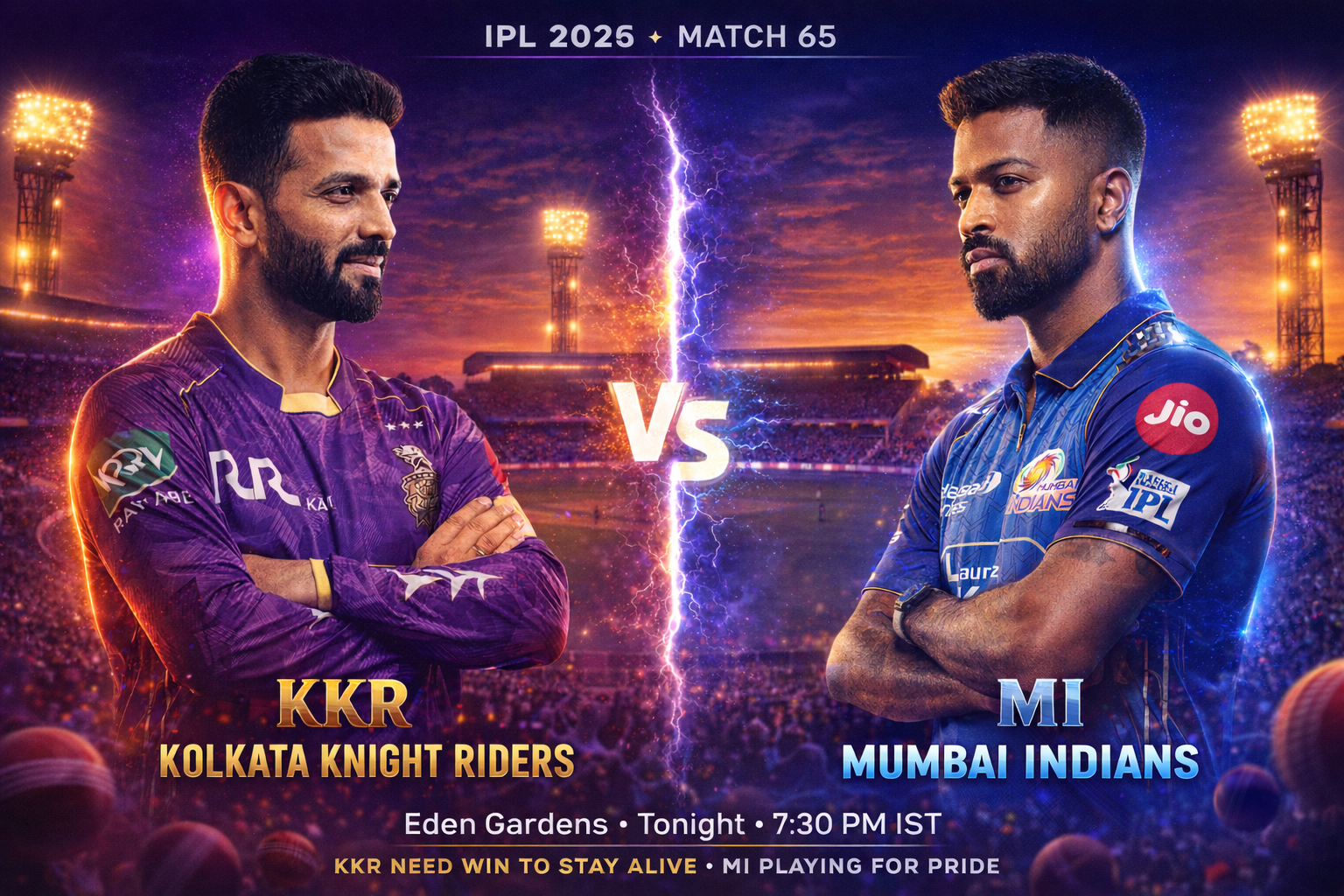 KKR Face Must-Win Battle Against MI at Eden Gardens