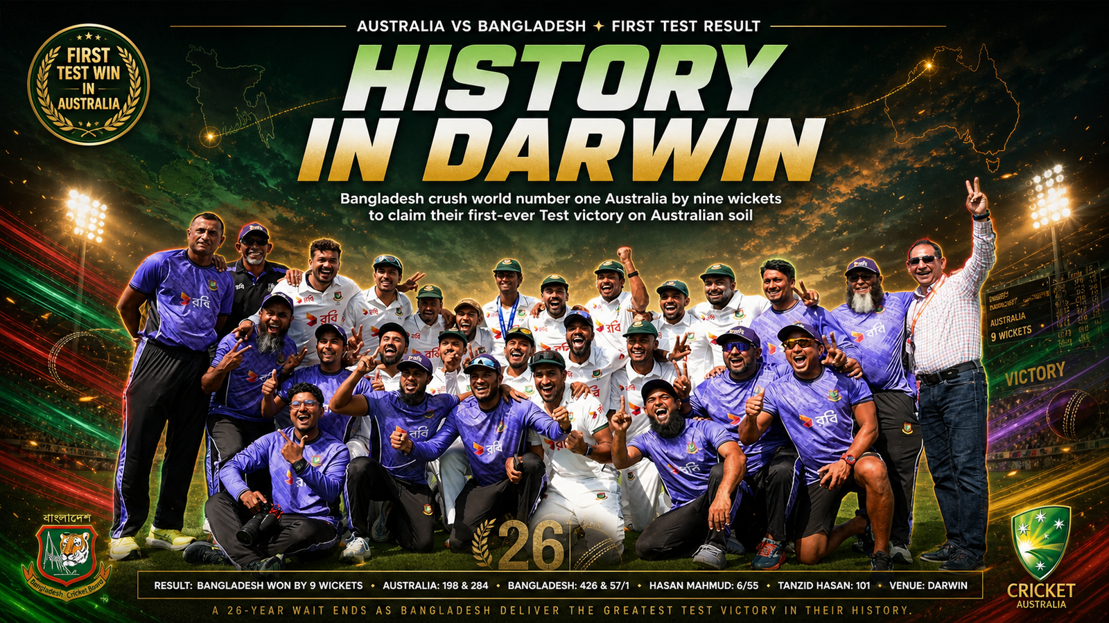 Bangladesh first Test win in Australia