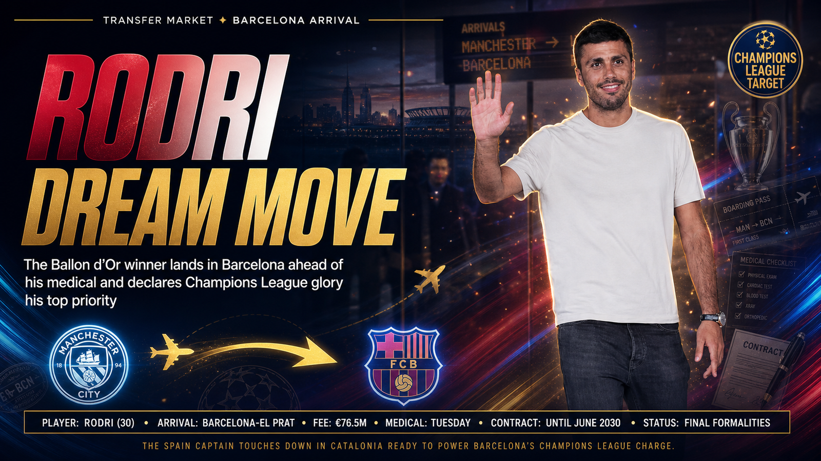 Rodri arrives Barcelona
