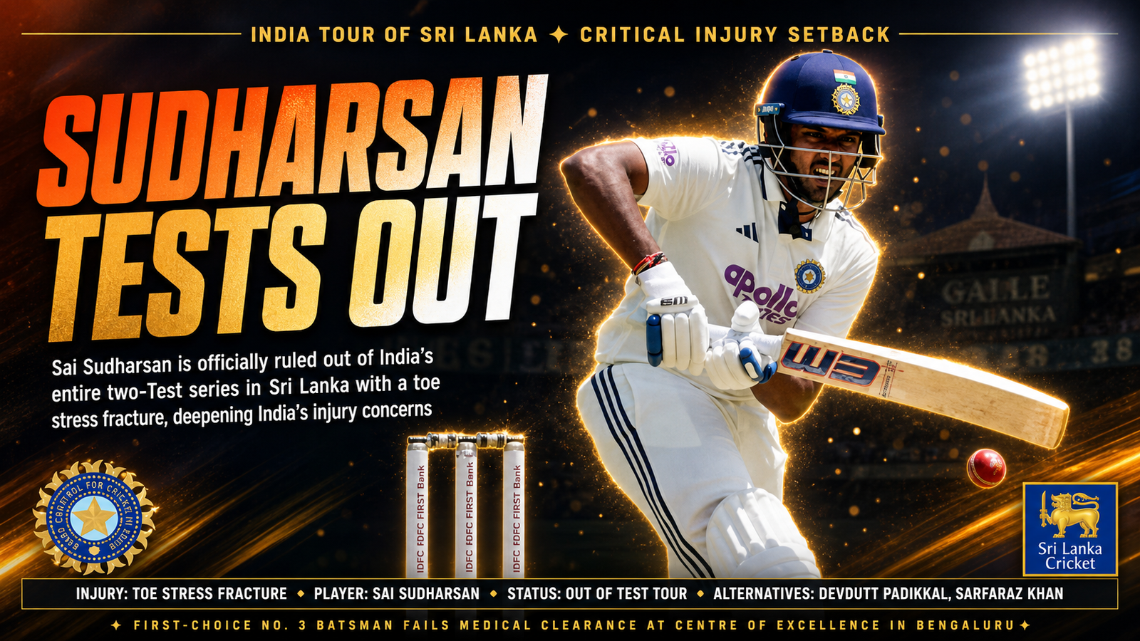 Sai Sudharsan ruled out Sri Lanka series